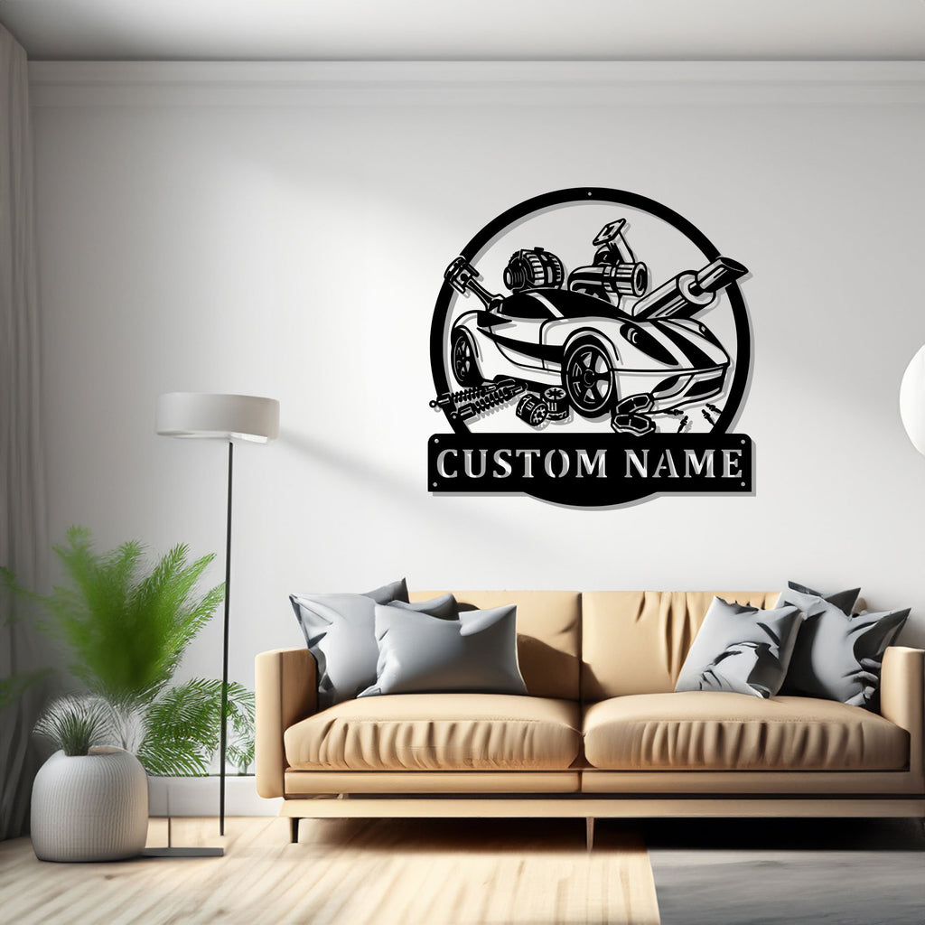 Custom Car Mechanic Metal Wall Art, Personalized Mechanic  Name Sign Decoration For Room, Car Mechanic Metal Home Decor, Custom Car Mechanic