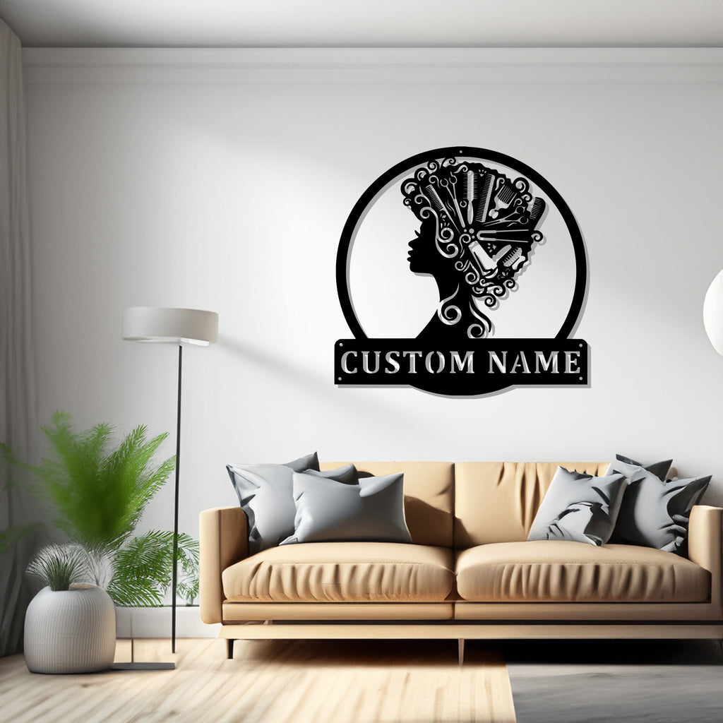 Custom Curly Hair Style Metal Wall Art, Personalized Curly Hair Name Sign Decoration For Room, Curly Hair Home Decor, Custom Curly Hair