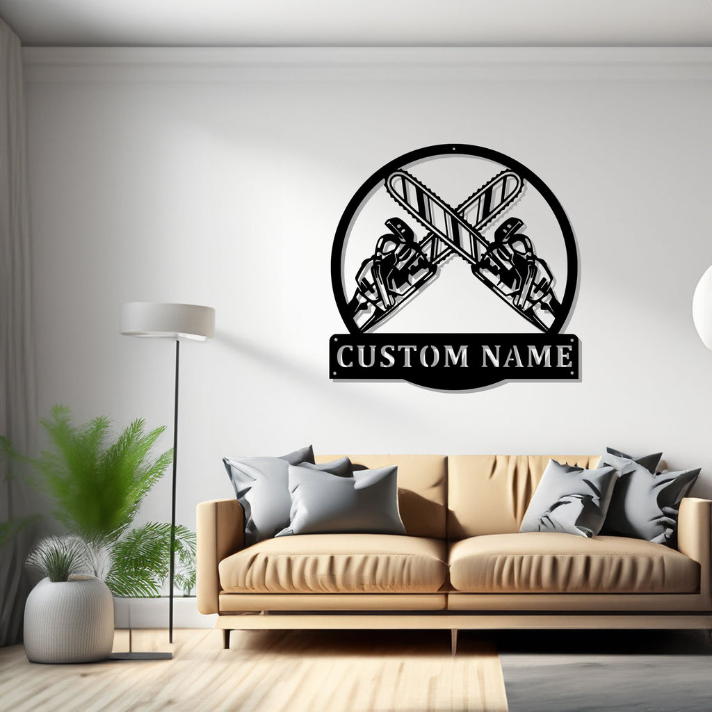 Custom Logging Chainsaw Metal Wall Art, Personalized Logger Name Sign Decoration For Room, Logging Metal Home Decor, Logging