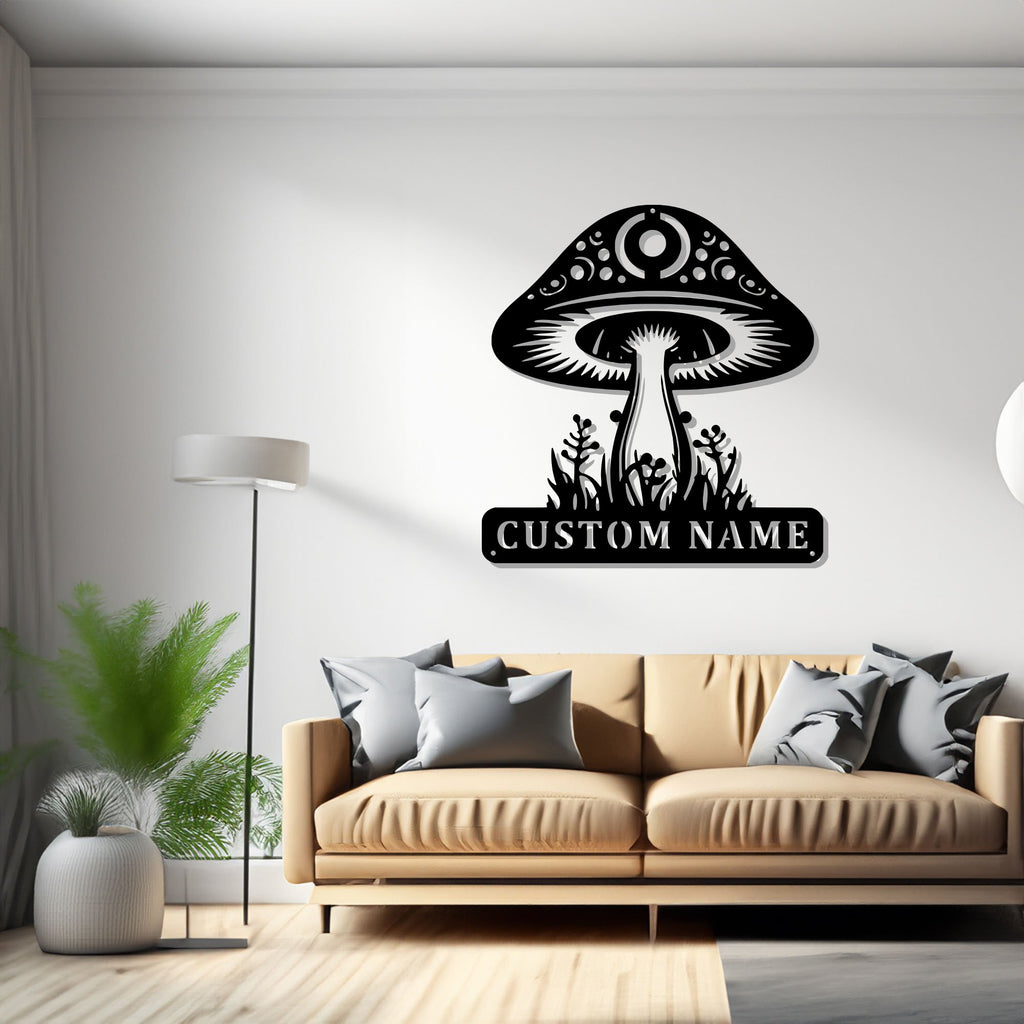 Custom Mushroom Metal Wall Art, Personalized Mushroom Garden Name Sign Decoration For Room, Mushroom Metal Decor - 1638300783