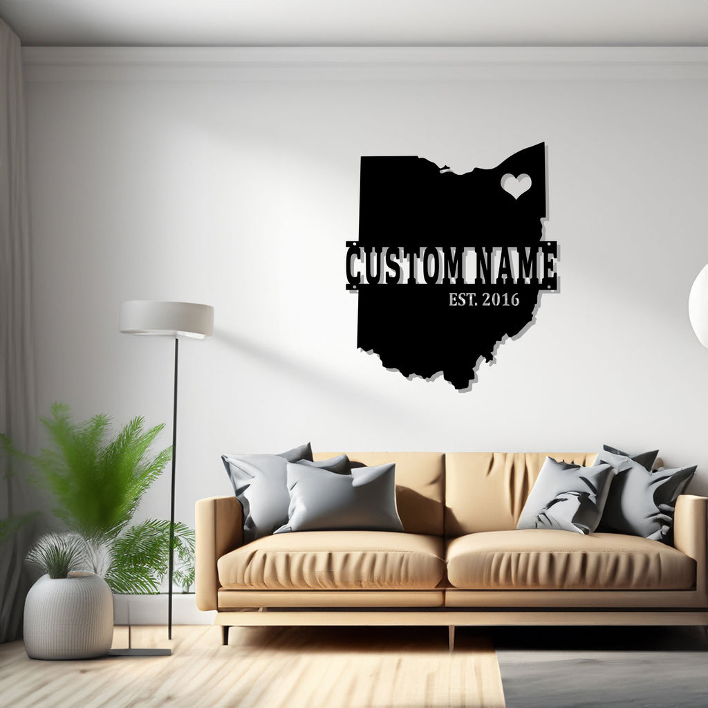 Custom Ohio Map Metal Wall Art, Personalized Ohio State Name Sign Decoration For Room, Born In Ohio Metal Decor, Ohio Map