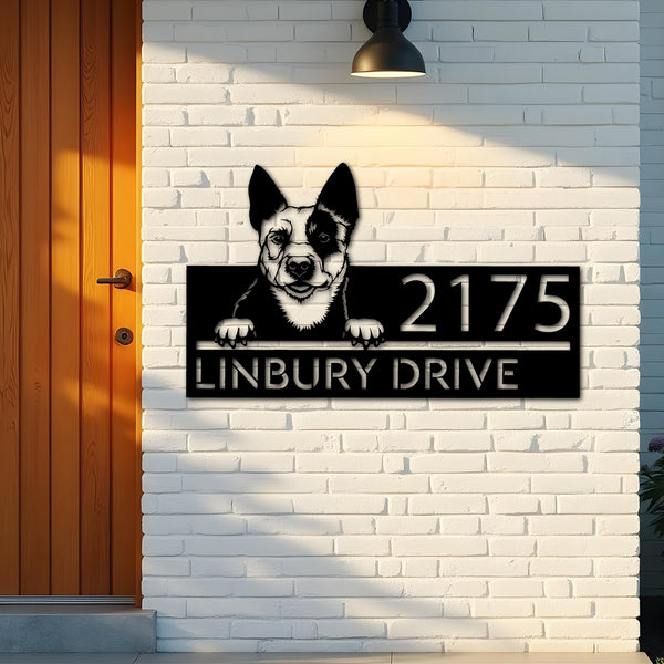 Custom Metal Australian Cattle dog Puppy Metal Address Sign House number Hanging Address Plaque Yard Sign Outdoor decor