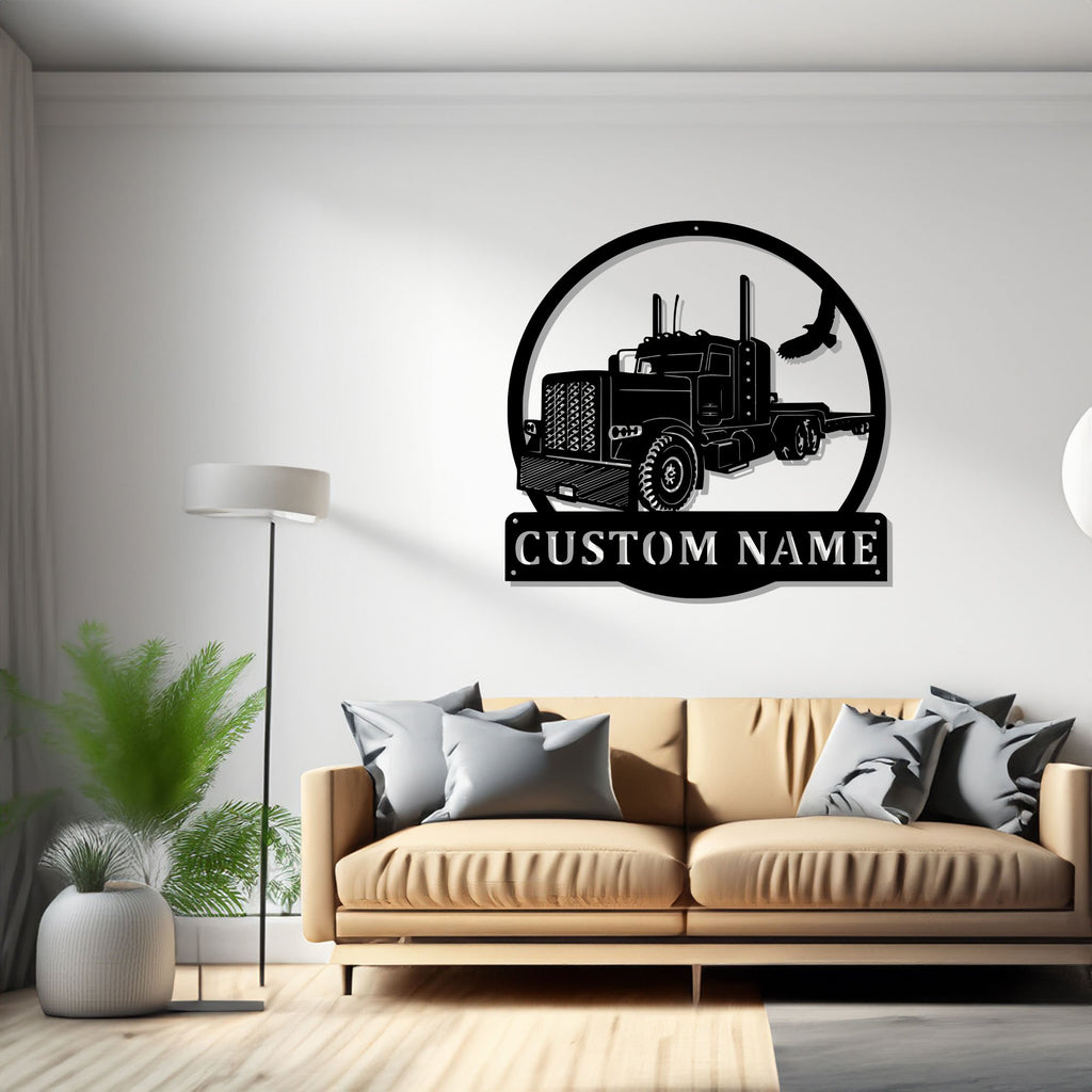 Custom Semi Truck Metal Wall Art, Personalized Semi Truck Name Sign Decoration For Room, Semi Truck Home Decor, Semi Truck