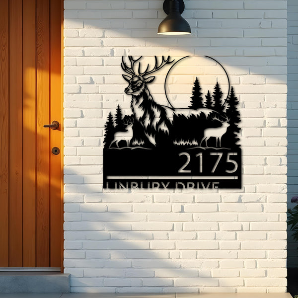 Custom Metal Elk deer wildlife scene Metal Address Sign, House number, Outdoor Number Signage, Yard Sign Address Plate
