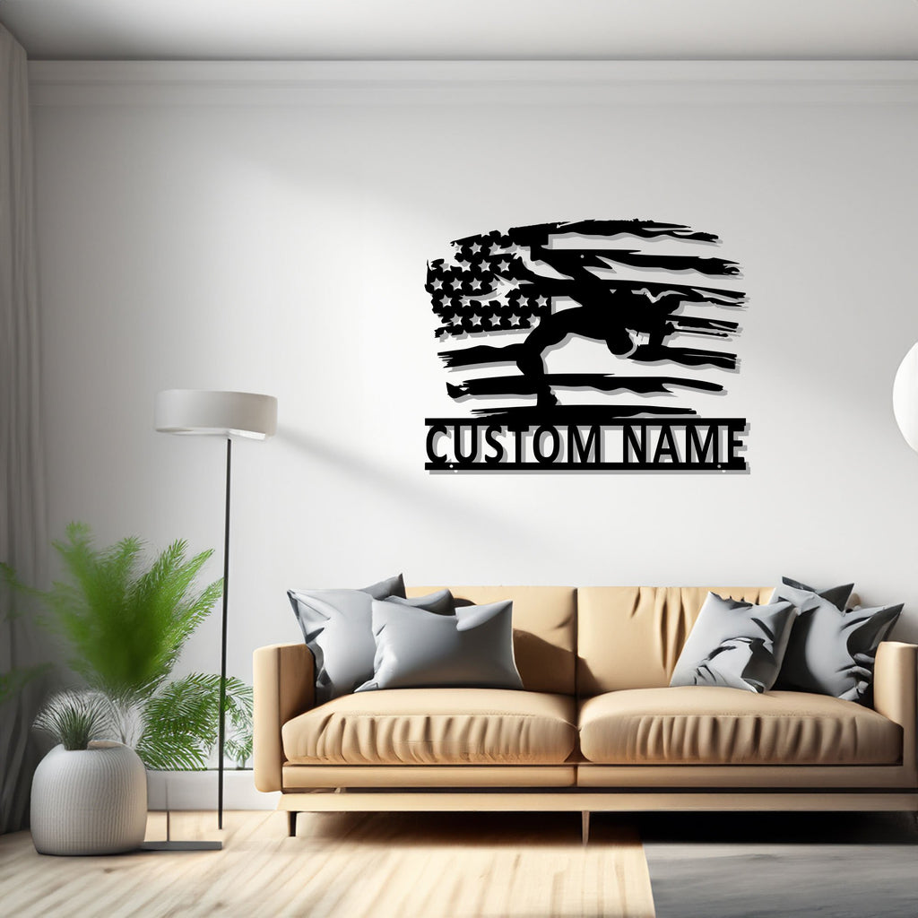 Custom US Wrestling Metal Wall Art, Personalized Wrestler Name Sign Decoration For Room, Wrestling Metal Decor - 1500352972