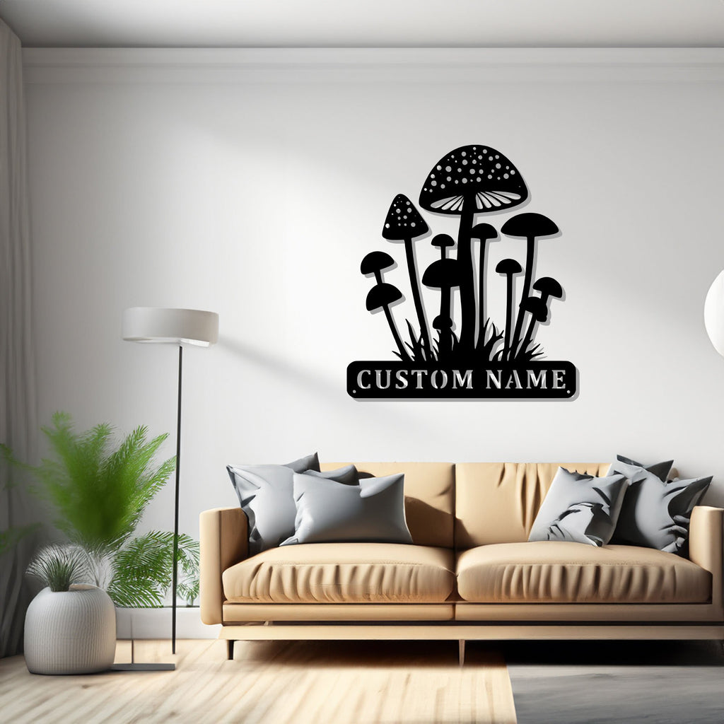 Custom Mushroom Metal Wall Art, Personalized Mushroom Garden Name Sign Decoration For Room, Mushroom Metal Decor - 1638300207