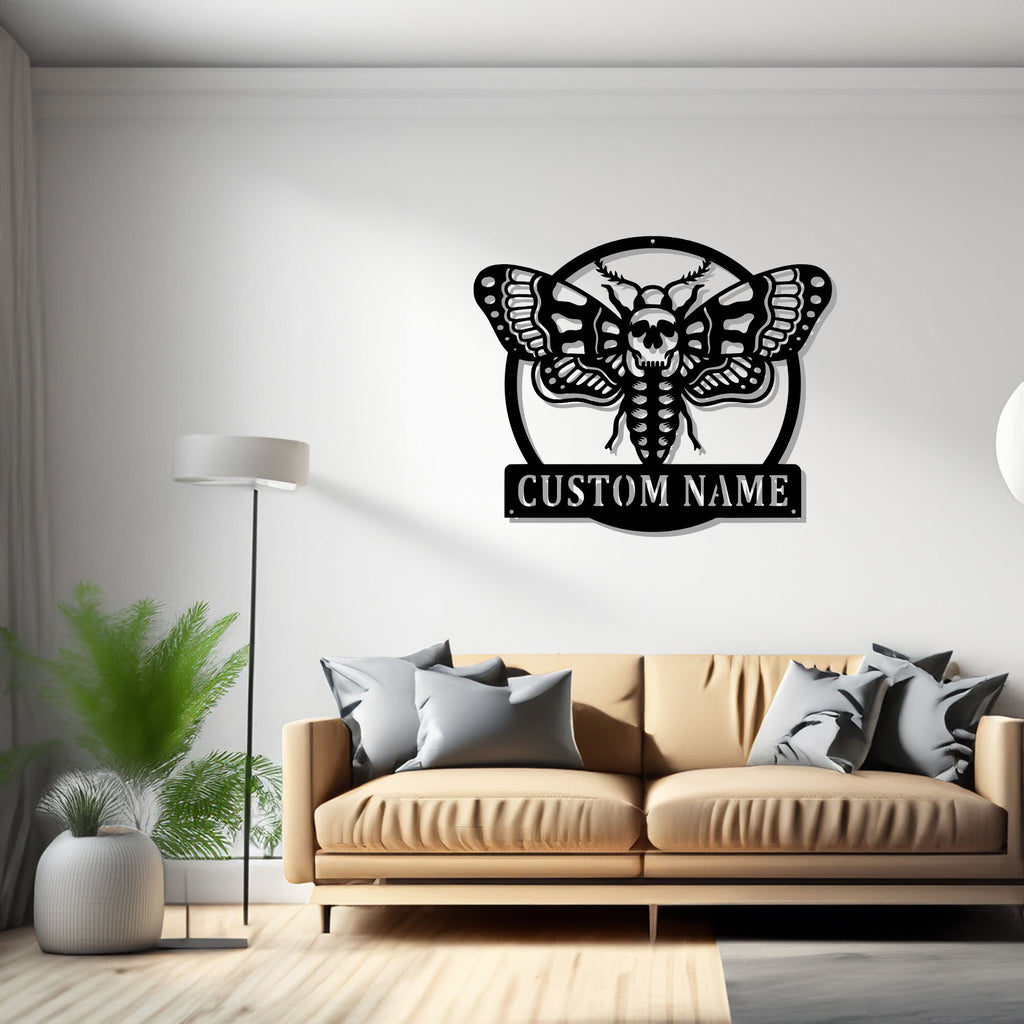 Custom Black Moth Metal Sign, Personalized Black Moth Name Sign Decoration For Room, Black Moth Metal