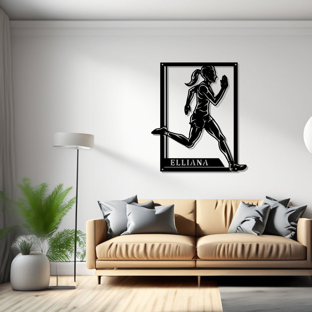 Custom Female Running Signage Metal Wall Art, Personalized Running Player Name Sign Decoration, Running Metal