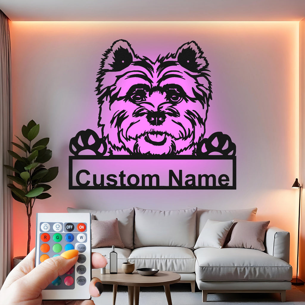 Custom Dog Metal Wall Art With Led Light , Personalized Puppy Decor, Pet Lover Gift, Dog Mom Home Decor, Dog Owner Gift, Pet Memorial Art