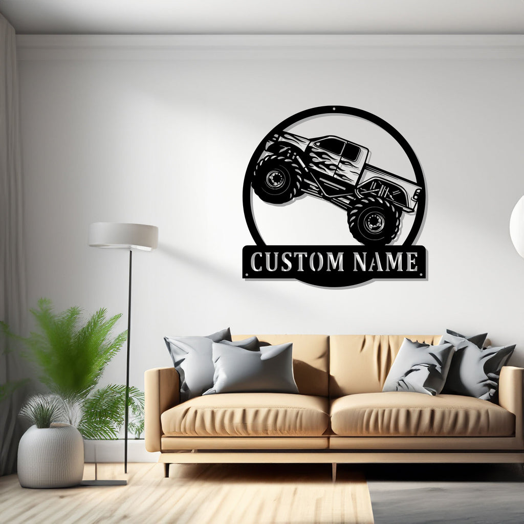 Custom Monster Truck Metal Wall Art, Personalized Monster Trucker Name Sign Decoration For Room,Monster Truck Metal Decor