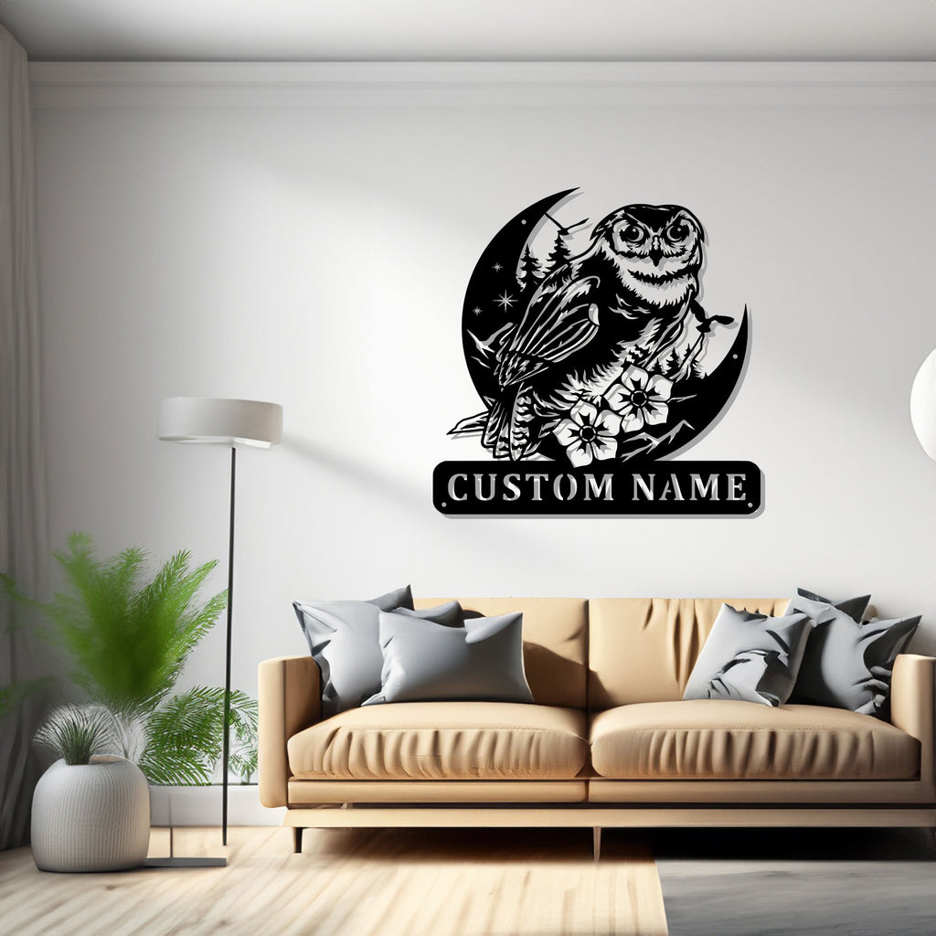 Custom Night Owl Metal Wall Art, Personalized Owl Name Sign Decoration For Room, Night Owl Metal Decor, Custom Owl