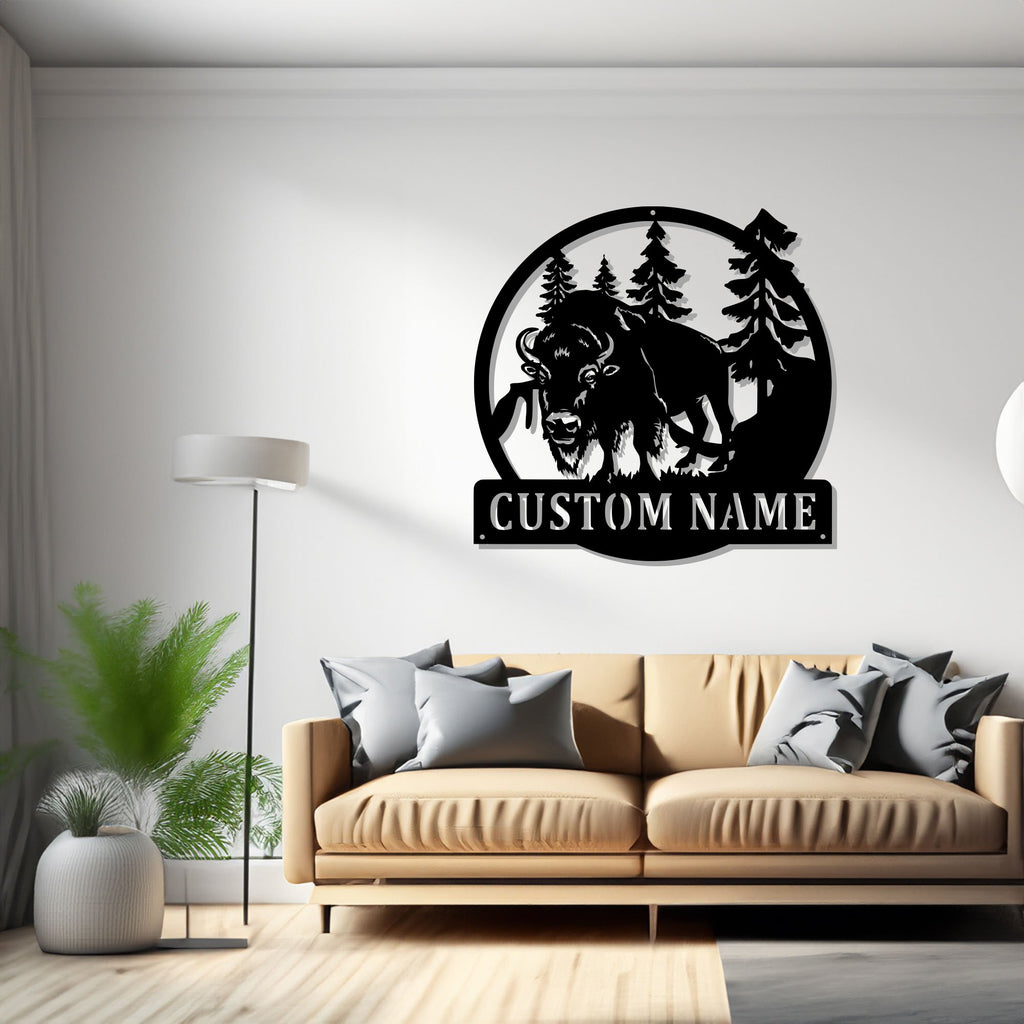 Custom Bison Metal Wall Art, Personalized Bison Name Sign Decoration For Room, Bison Metal, Custom Bison Name Sign - 1526243687