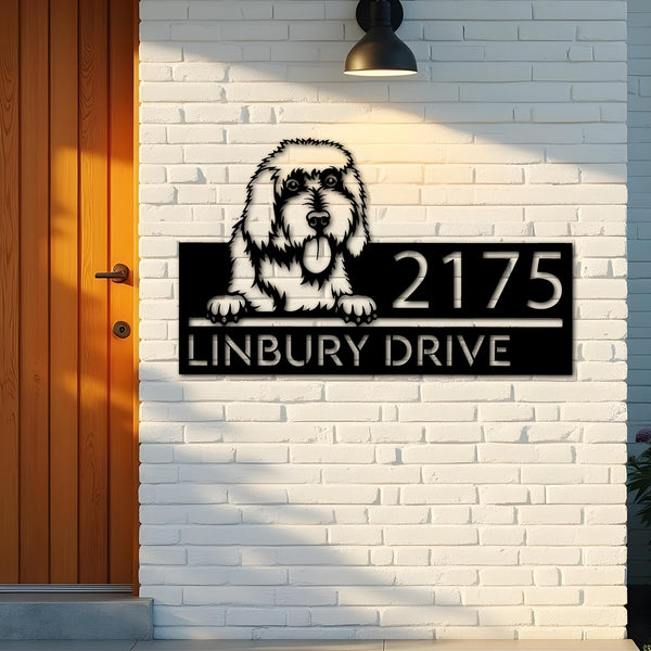 Custom Metal Goldendoodle dog Puppy Metal Address Sign House number Hanging Address Plaque Yard Sign Outdoor decor