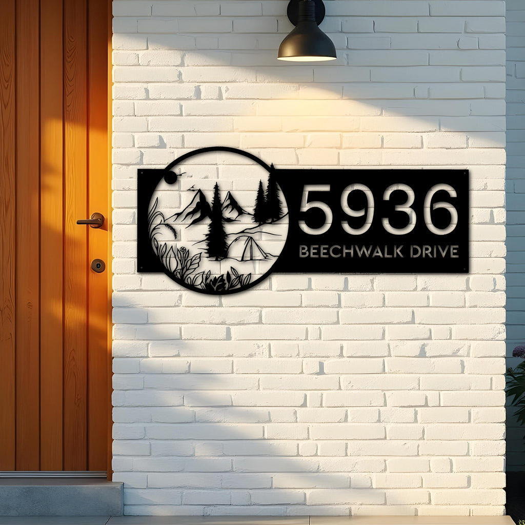 Custom Metal Camping outdoor campfire Metal Address Sign, House number, Outdoor Number Signage, Yard Sign Address Plate