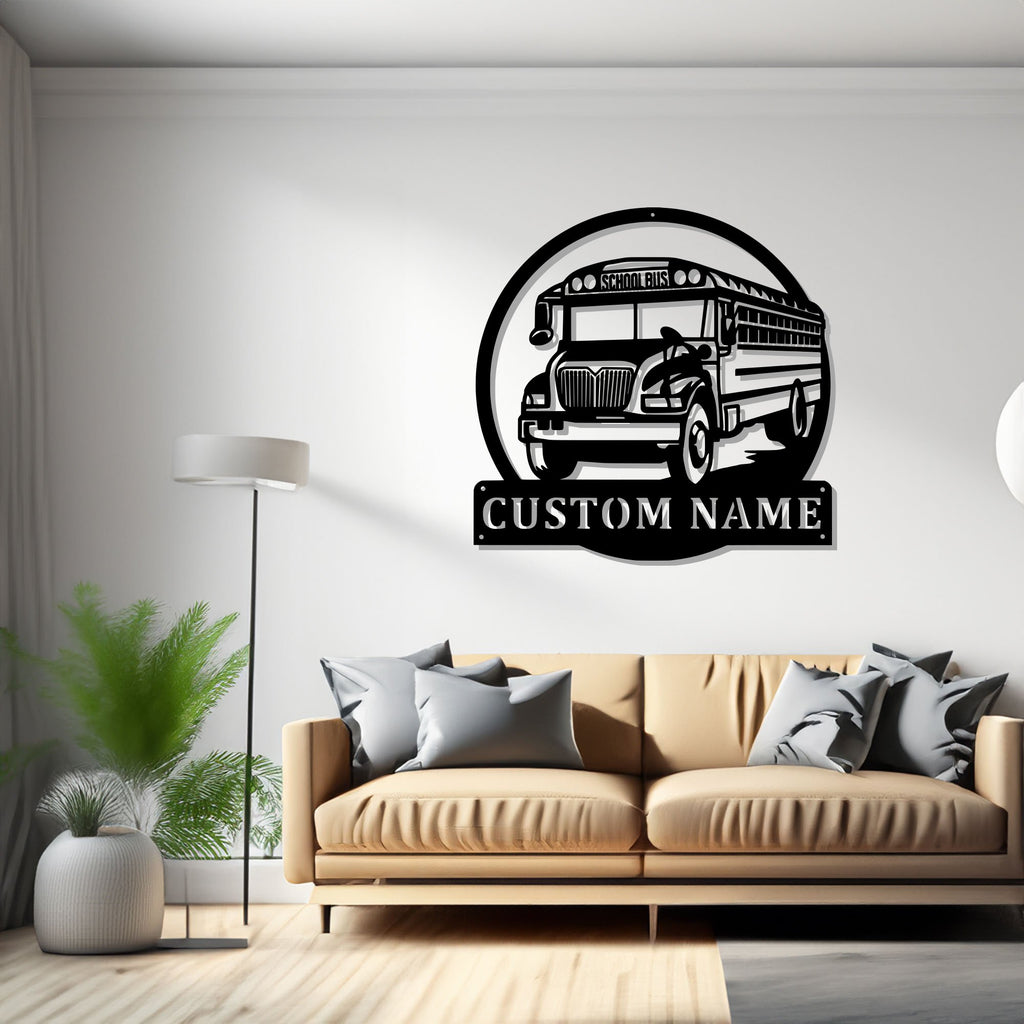 Custom School Bus Metal Wall Art, Personalized Bus Driver Name Sign Decoration For Room, School Bus Home Decor, Bus Driver