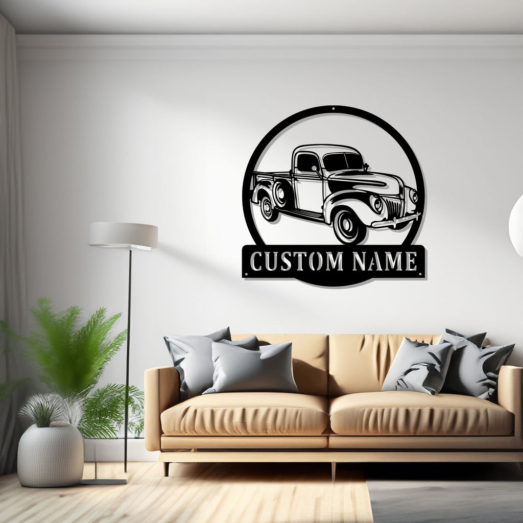 Custom Old Truck Metal Wall Art, Personalized Old Trucker Name Sign Decoration For Room, Old Truck Metal Decor