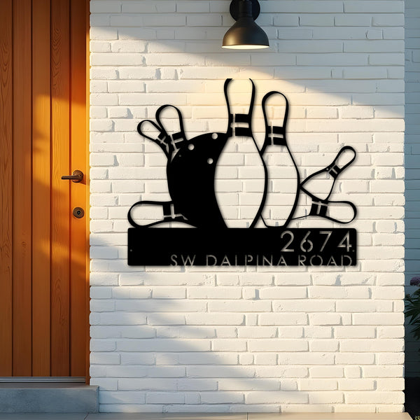 Custom Metal Bowling Metal Address Sign, House number, Outdoor Number Signage, Yard Sign Address Plate001
