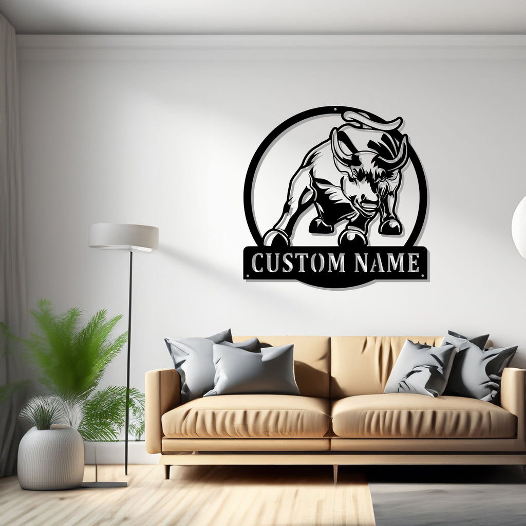 Custom Bull Metal Wall Art, Personalized Bull Name Sign Decoration For Room, Bull Metal, Custom Bull Name Sign - 1531677445