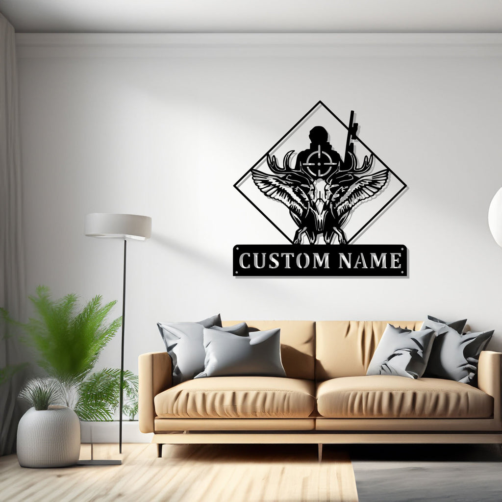 Custom Deer Duck Hunting Metal Wall Art, Personalized Hunter Name Sign Decoration For Room, Hunting Metal Home Decor, Custom Hunting