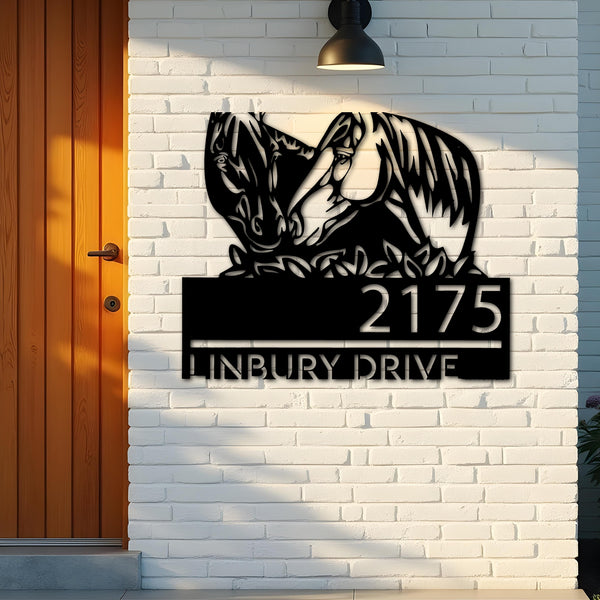 Custom Metal Horse couple farm house ranch Metal Address Sign, House number, Outdoor Number Signage, Yard Sign Address Plate