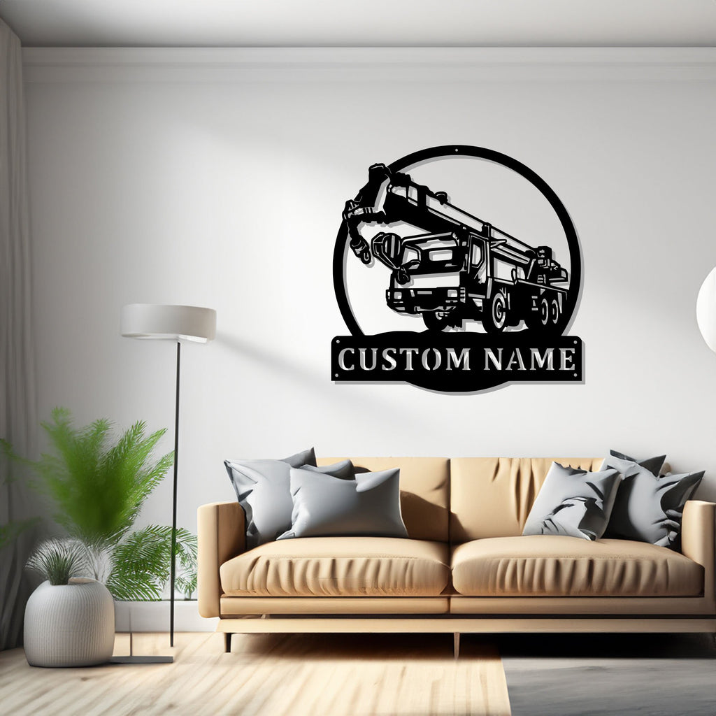 Custom Crane Truck Metal Wall Art, Personalized Crane Truck Name Sign Decoration For Room, Crane Truck Home Decor, Custom Crane Truck