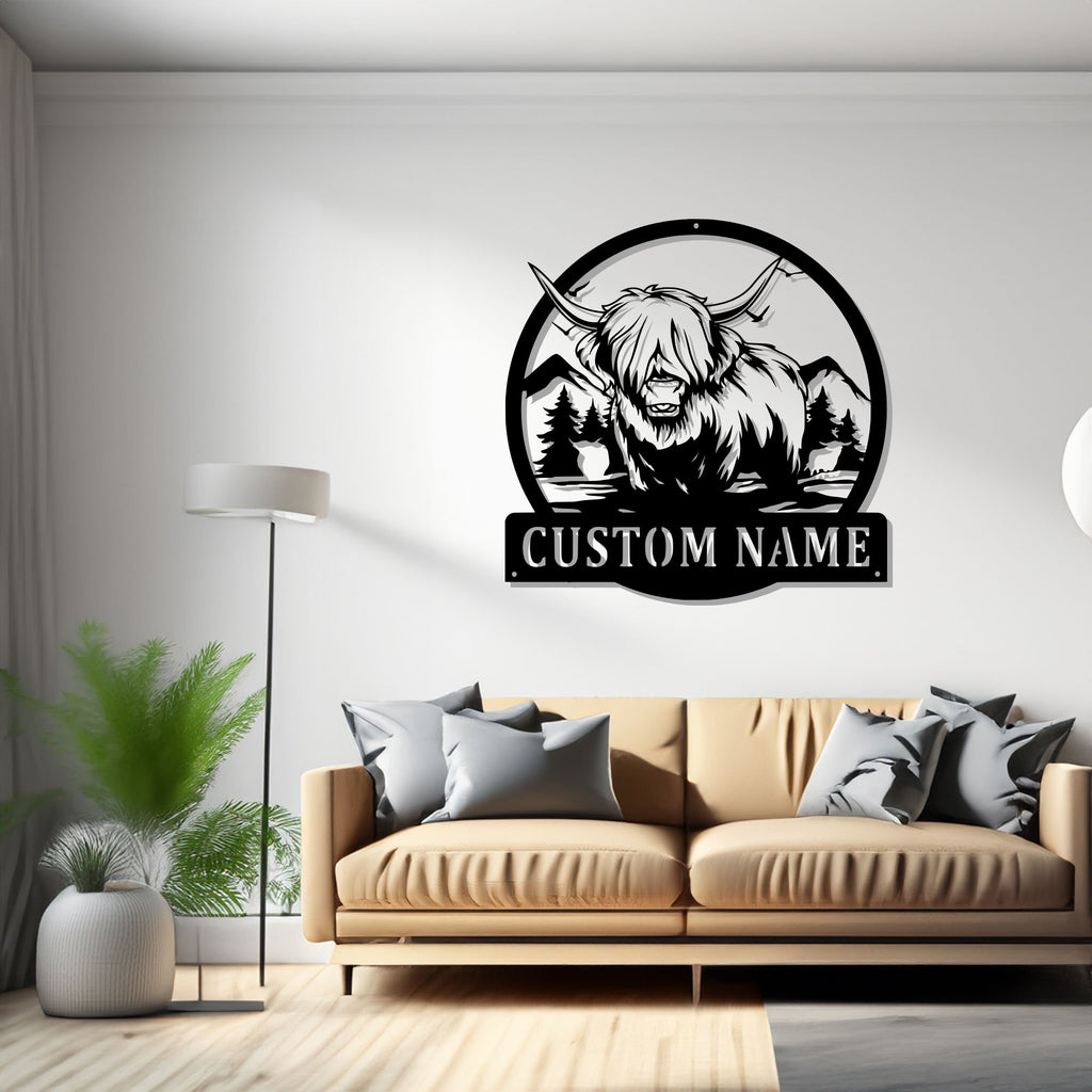 Custom Highland Cow Metal Sign, Personalized Highland Cow Name Sign Decoration For Room, Highland Cow Metal - 1749469755