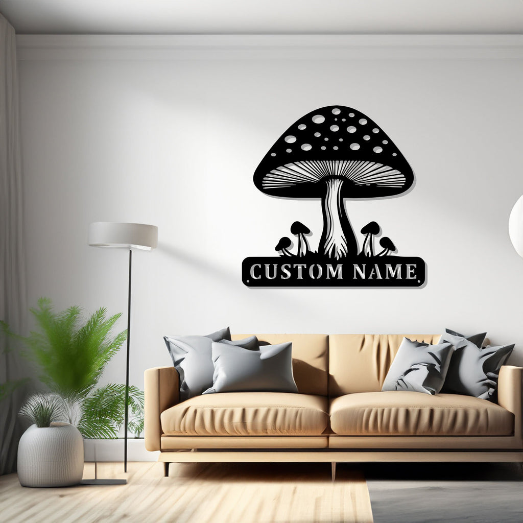 Custom Mushroom Metal Wall Art, Personalized Mushroom Garden Name Sign Decoration For Room, Mushroom Metal Decor - 1638301665