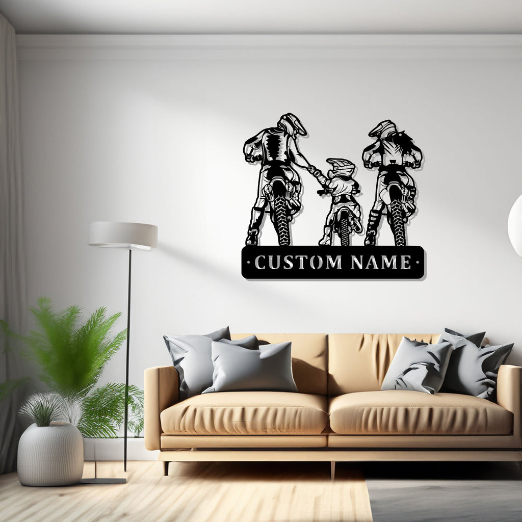 Custom Family Motocross Metal Wall Art, Personalized Family Biker Name Sign Decoration For Room, Dirt Bike Metal - 1313126623
