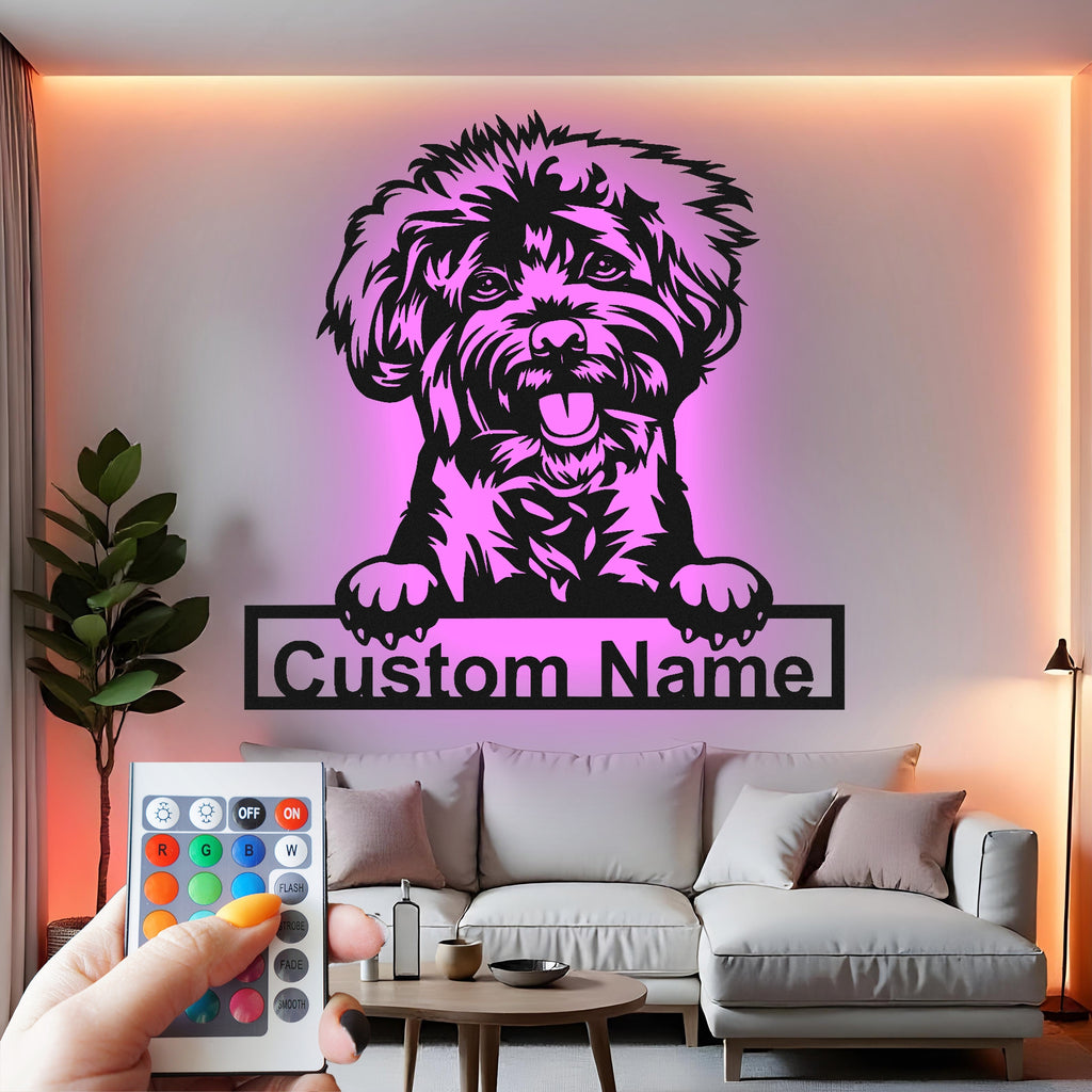 Custom Dog Metal Wall Art With Led Light , Personalized Puppy Portrait, Pet Lover Gift, Dog Mom Decor, Living Room Wall Hanging Decor