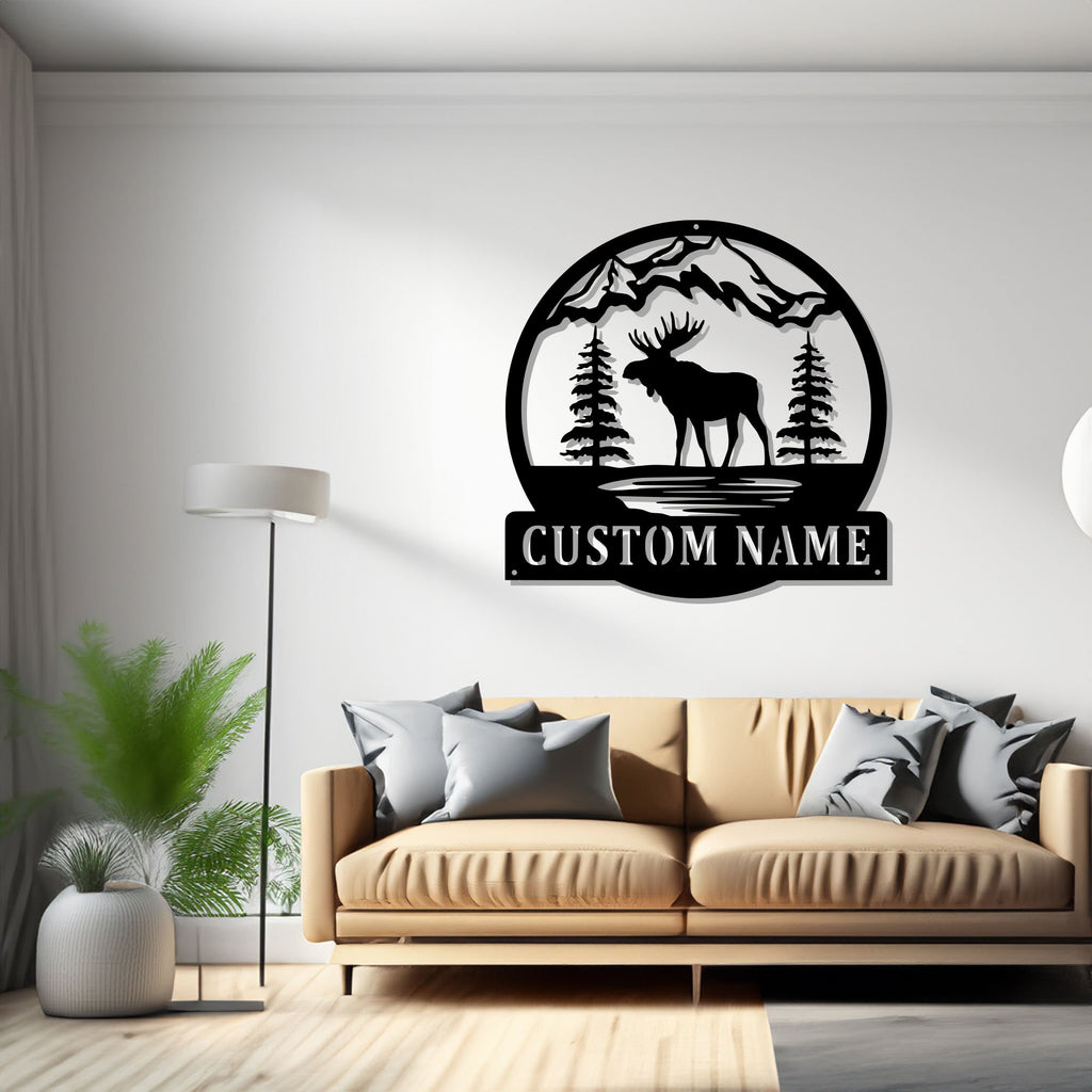 Custom Moose Metal Wall Art, Personalized Moose Hunter Name Sign Decoration For Room, Moose Metal Decor, Custom Moose - 1508762272