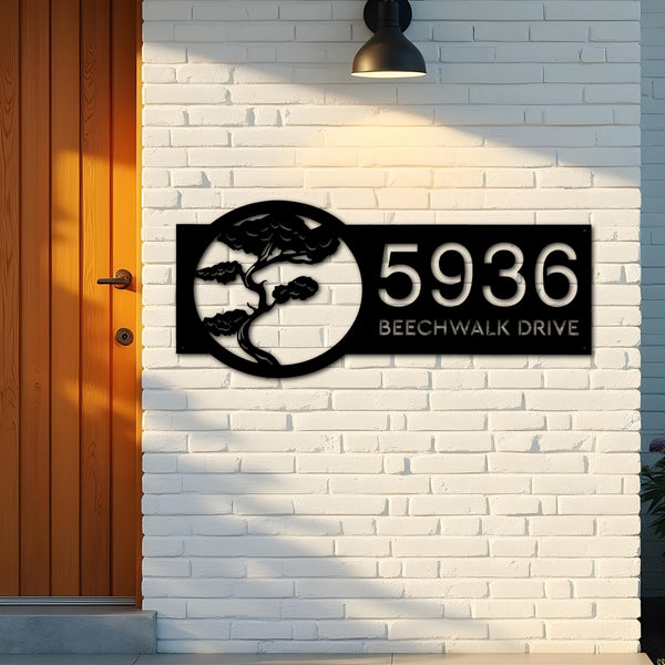 Custom Metal Bonsai tree Metal Address Sign, House number, Outdoor Number Signage, Yard Sign Address Plate