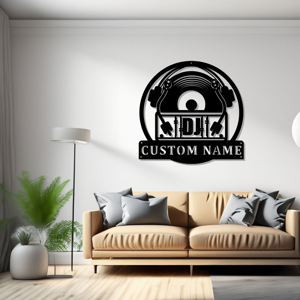 Custom Music Turntable Record Metal Wall Art, Personalized Disc Jockey Name Sign Decoration For Room, DJ Home Decor, Custom Disc Jockey