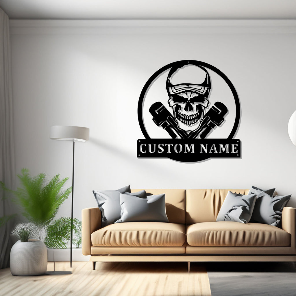 Custom Plumber Skull Metal Wall Art, Personalized Plumber Name Sign Decoration For Room, Plumber Home Decor, Custom Plumber