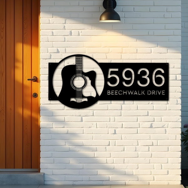 Custom Metal Guitar Guitar player Guitarist Metal Address Sign, House number, Outdoor Number Signage, Yard Sign Address Plate