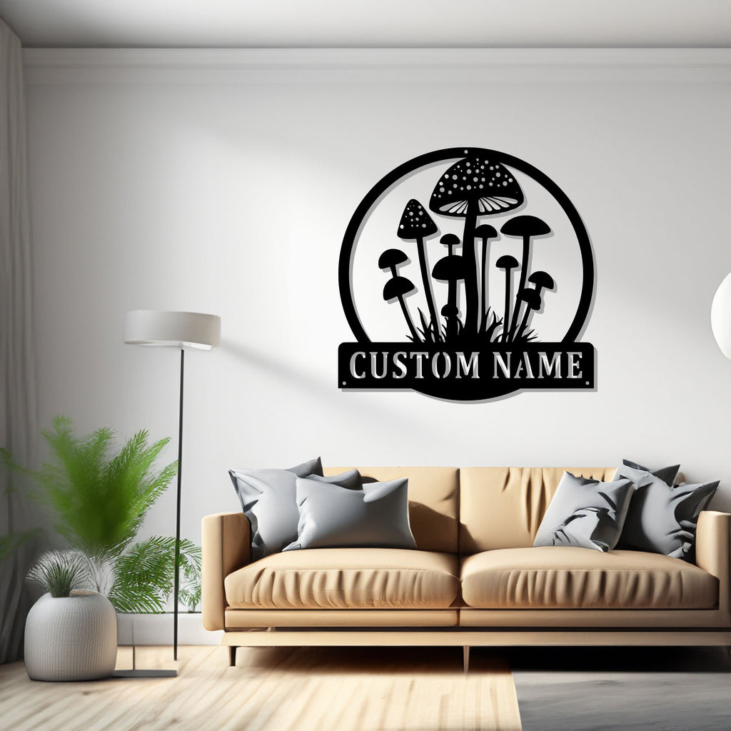 Custom Mushroom Metal Wall Art, Personalized Mushroom Garden Name Sign Decoration For Room, Mushroom Metal Decor - 1624129618