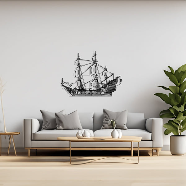 Queen Annes Revenge Sailboat, Yacht, Speedboat, Silhouette Metal Wall Art