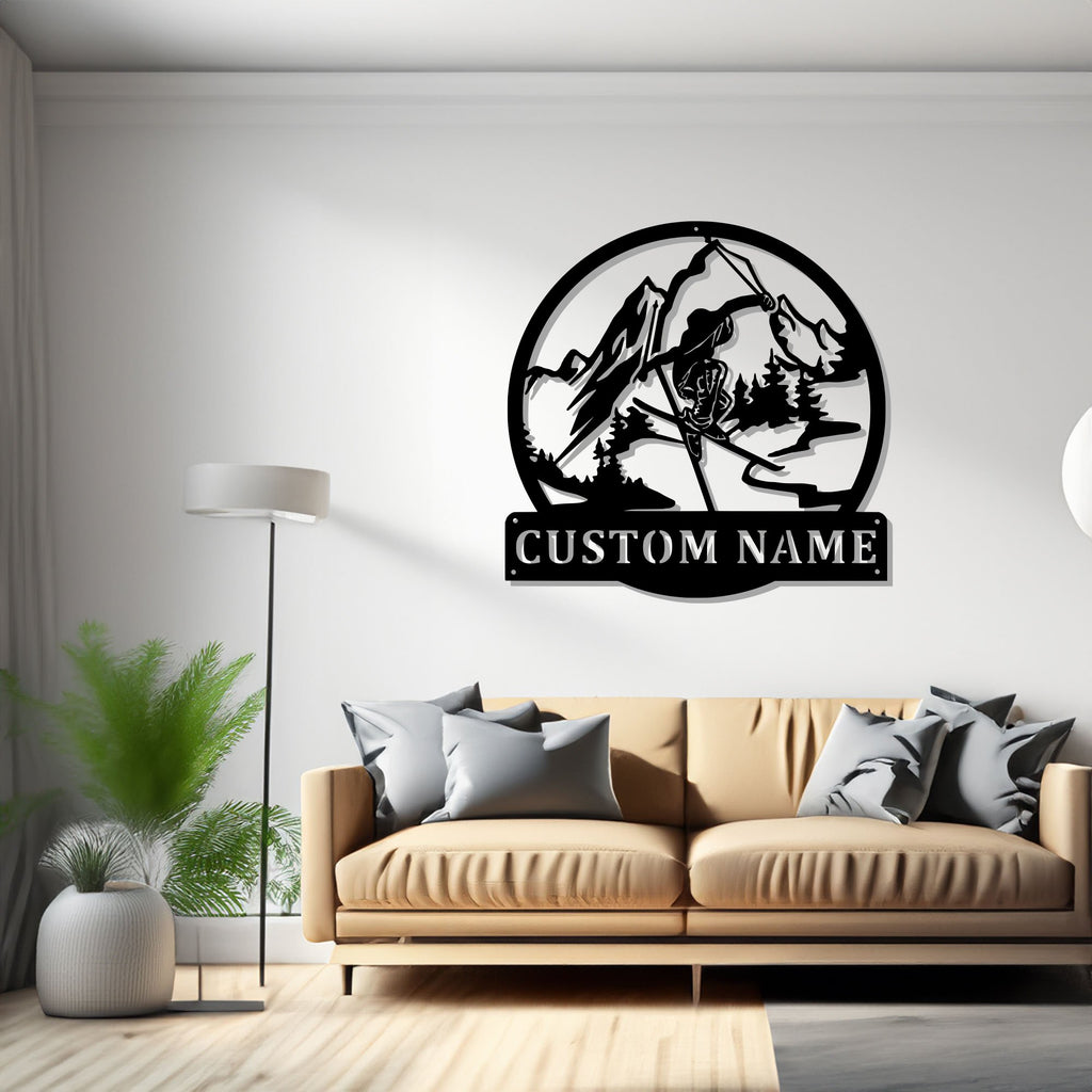 Custom Freestyle Skiing Metal Wall Art, Personalized Freestyle Skier Name Sign Decoration For Room, Skiing Metal Home Decor