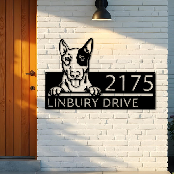 Custom Metal English Bullterrier dog Puppy Metal Address Sign House number Hanging Address Plaque Yard Sign Outdoor decor