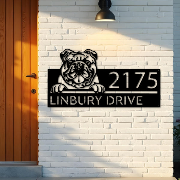 Custom Metal English Bulldog dog Puppy Metal Address Sign House number Hanging Address Plaque Yard Sign Outdoor decor