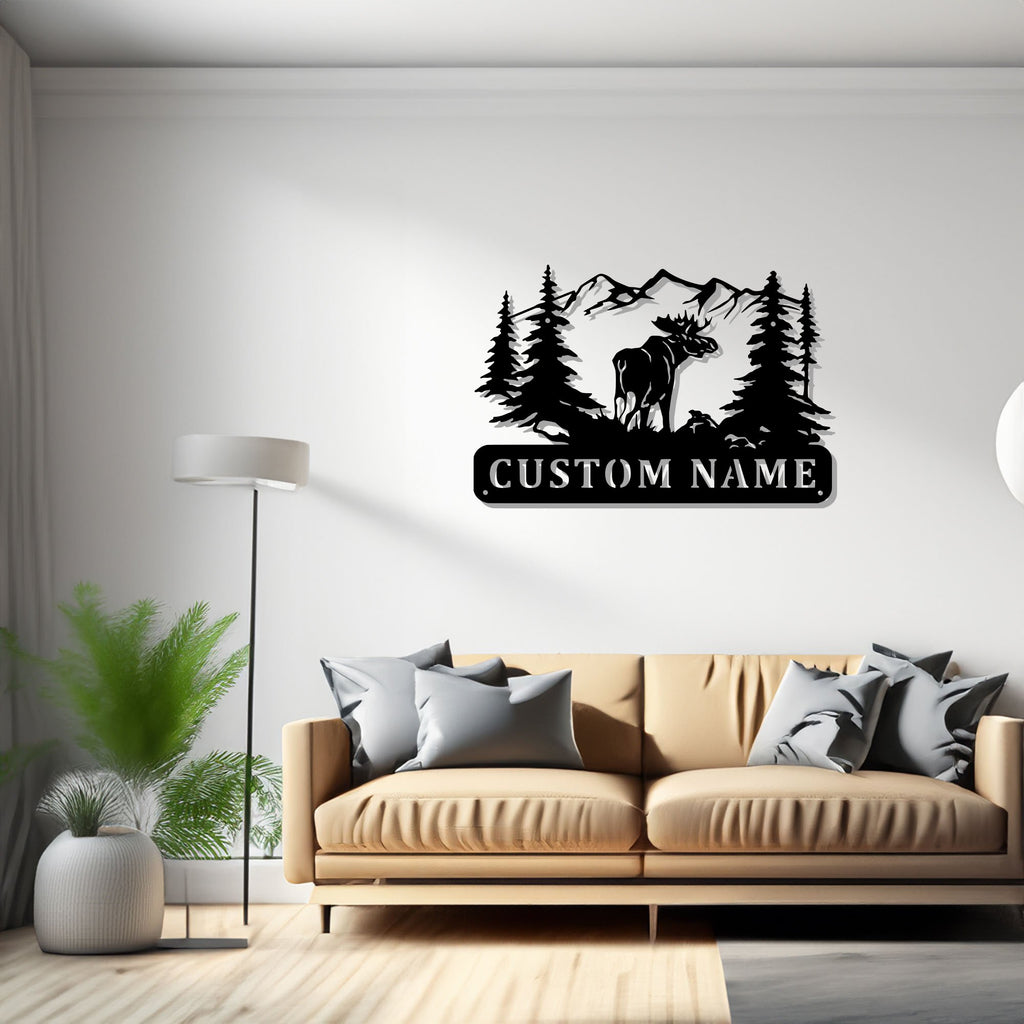 Custom Moose Metal Wall Art, Personalized Moose Hunter Name Sign Decoration For Room, Moose Metal Decor, Custom Moose - 1522943543