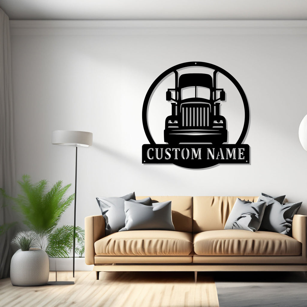 Custom Semi Truck Metal Sign, Personalized Semi Trucker Name Sign Decoration For Room, Semi Truck Metal Decor