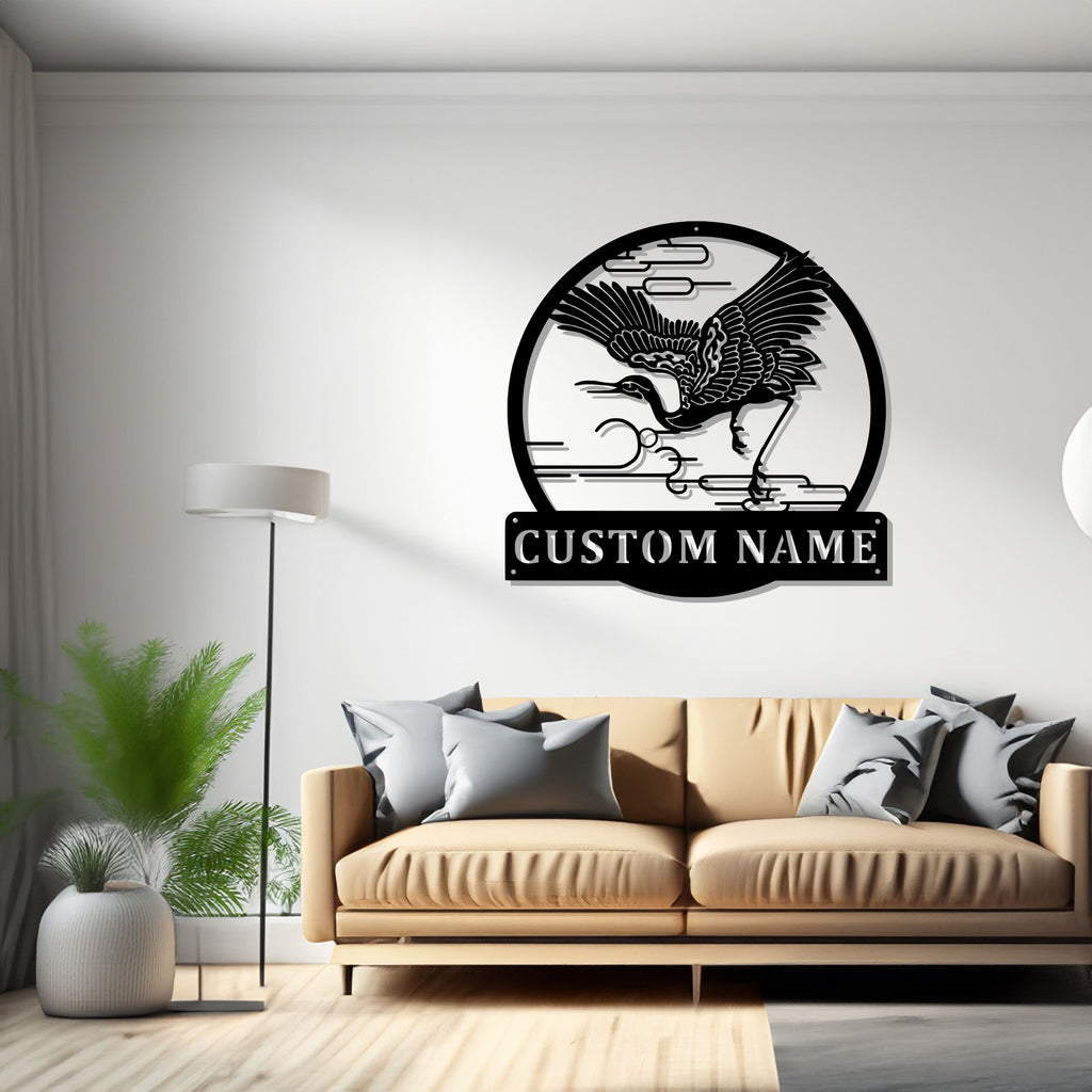 Custom Crane Bird Metal Wall Art, Personalized Crane Name Sign Decoration For Room, Crane Home Decor, Custom Crane, Crane Animal Lover