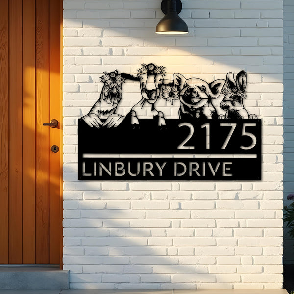 Custom Metal Goat pig chicken rabbit farm animals ranch Metal Address Sign, House number, Outdoor Number Signage, Yard Sign Address Plate