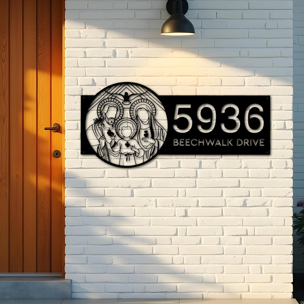 Custom Metal Holy Family Chritian Jesus Christ Metal Address Sign, House number, Outdoor Number Signage, Yard Sign Address Plate