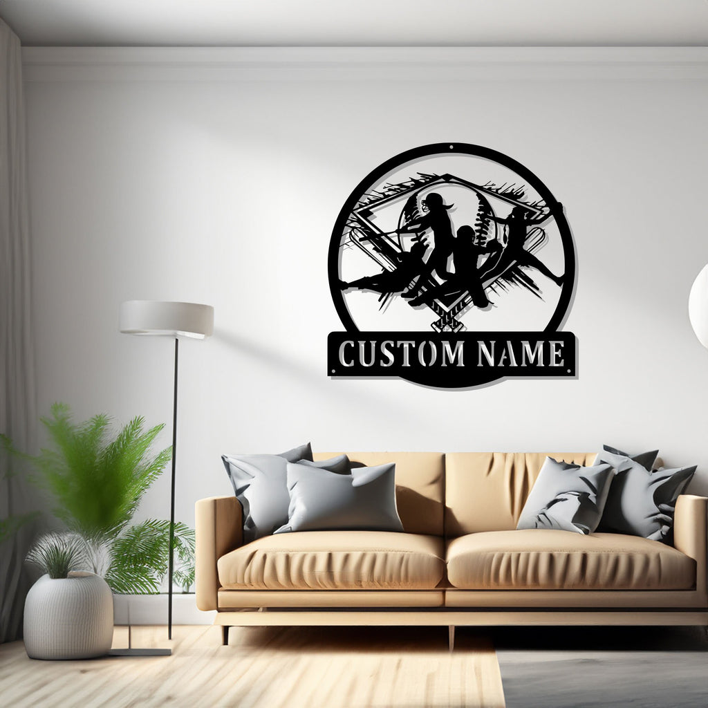 Custom Softball Metal Wall Art, Personalized Softball Team Name Sign Decoration For Room, Softball Team Metal Decor