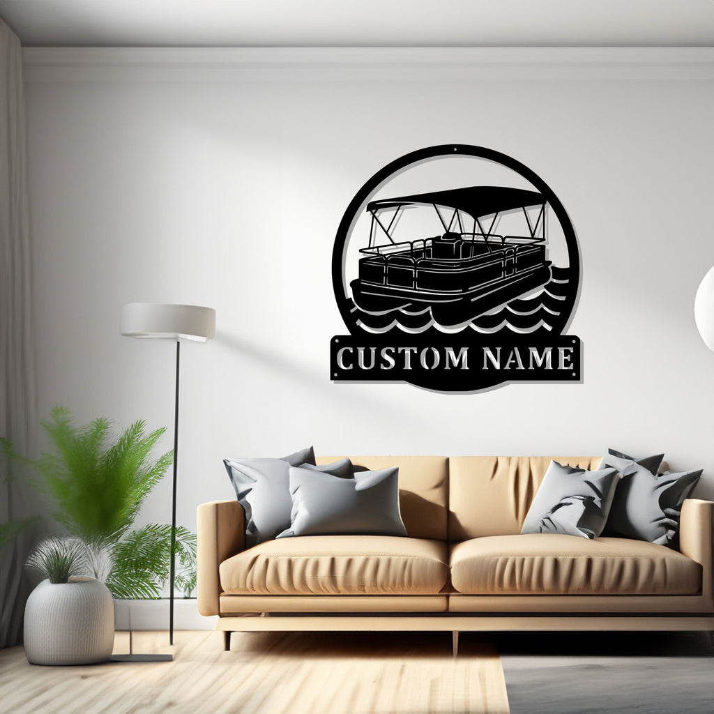 Custom Pontoon Boat Metal Wall Art, Personalized Pontoon Boat Name Sign Decoration For Room, Pontoon Boat Metal Home Decor