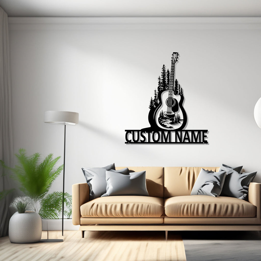 Custom Acoustic Guitar Metal Wall Art, Personalized Guitarist Name Sign Decoration For Room, Acoustic Guitar Metal