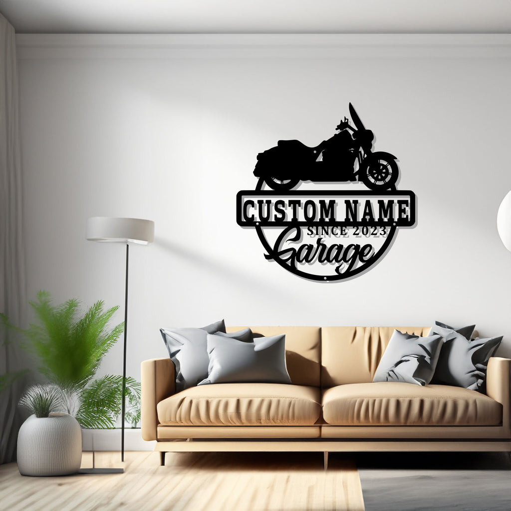 Personalized Motorcycle Garage Name Metal Sign, Custom Biker Name Laser Cut Metal Wall Art Plaque Home Decor For Your Garage - 1550459795