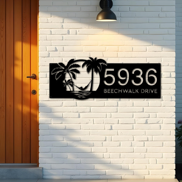 Custom Metal Beach Palm tree Metal Address Sign, House number, Outdoor Number Signage, Yard Sign Address Plate