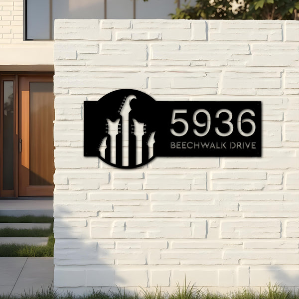 Custom Metal Guitar Metal Address Sign Custom House number Hanging Address Plaque Yard Sign Outdoor Sign